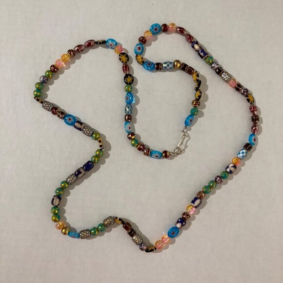 Millefiori Glass And Enameled Metal Beaded Necklace - Picture 1 of 7